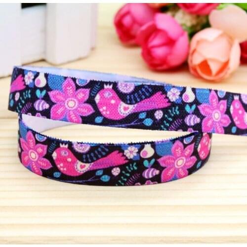 DHK 5/8'' Free shipping Fold Elastic FOE bird flowers printed headband headwear hairband diy decoration wholesale OEM P5283