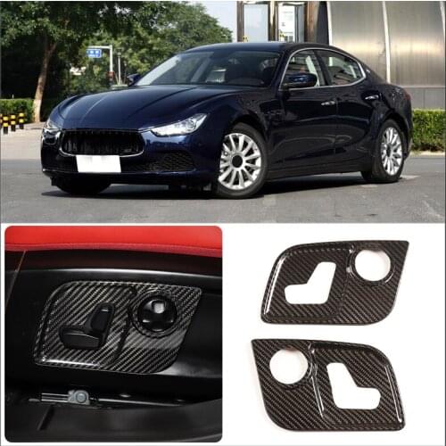 For Maserati 2013-2021 2 Pcs Car styling Real Carbon Fiber Car Interior Seat Adjustment Decorative PanelCar Accessories