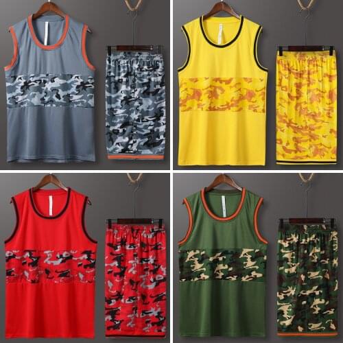 Men Kids Camouflage Basketball Jerseys, New 2020 Youth Throwback Basketball Kits Set , College Basketball Game Team Uniforms Kit