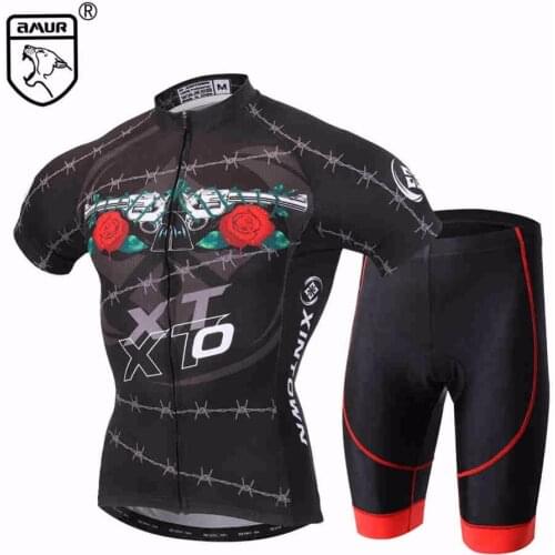 Amur Leopard Pro Team Cycling Jersey Set Summer Mens MTB Riding Bicycle Clothing Short Sleeve T-shirt + Shorts for Summer Sports