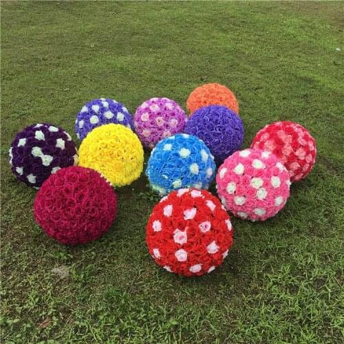 Hot sale 15cm 20cm 25cm Hanging Decorative Flower Ball Centerpieces Silk Rose Wedding Kissing Balls Wedding Decoration supplies