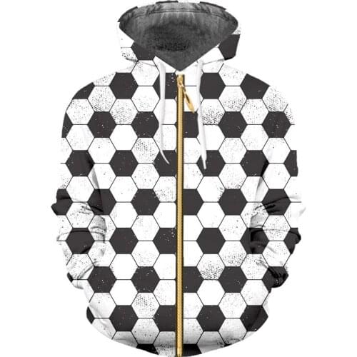 IFPD EU Size Football Print Soprts Zipper Hoodies Women/Men Long Sleeve Black White Hexagon Sweatshirts Plus Size Cool Pullovers