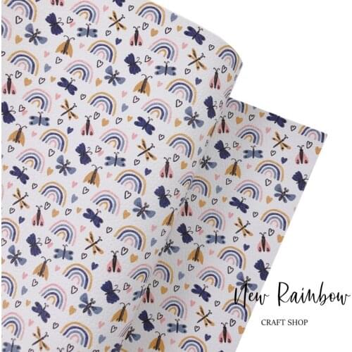 New Rainbow Childish Design Rainbow Hearts Butterflies DIY Synthetic Leatherette For Babyshoes, Bows, Hairclips, Crafts, Homedec