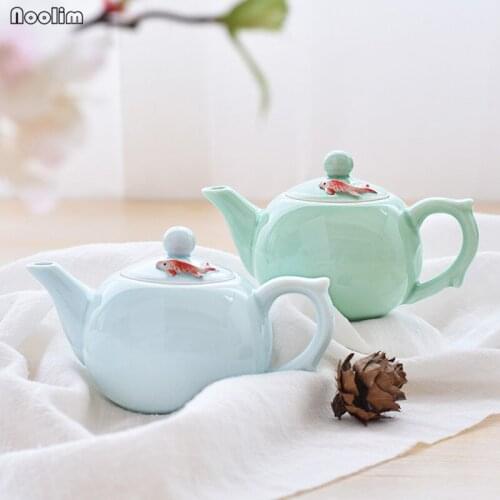 NOOLIM 200ml Ceramic Celadon Fish Teapot Handmade Porcelain Kung Fu Kettle Travel Office Tea Pots Chinese Drinkware Gift