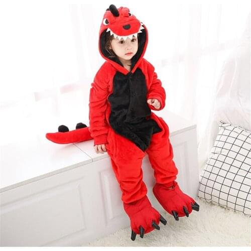 Pink Red Dinasour Kigurumi Sleepwear Costume Fanny Carnival Animal Cosplay for Child Onesie Suit Jumpsuit Set Girl with Shoe