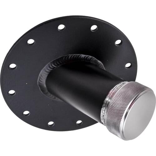 STEEL 2.75" FILLER NECK 45° FUEL CELL GAS TANK CAP 1.5" REMOTE FAST FILL BLACK Steel Base Aluminum Cap