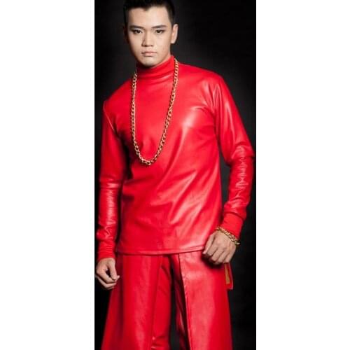 Red Personalized man faux leather jacket Singer stage men coat rock fashion pu clothing mens jackets and coats Customizable