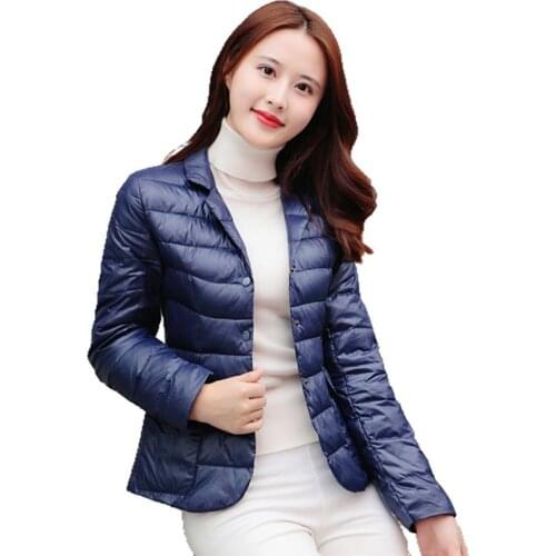 Sanishroly 2021 Women Ultra Light White Duck Down Jacket Autumn Winter Ladies Suit Collar Short Coat Parkas Tops Plus Size 2XL
