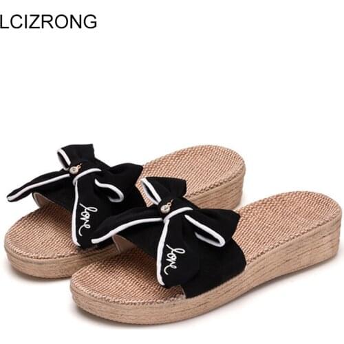 LCIZRONG Summer Linen Beach Slippers for Women Cute Fashion Outside Slaps Platform Shoes Ladies Home Slippers Peep Toe Girl