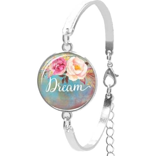 2020 Fashion Glamour Flower Subtitles Glass Cabochon Bracelet Men and Women Jewelry Gift Chain Bracelet
