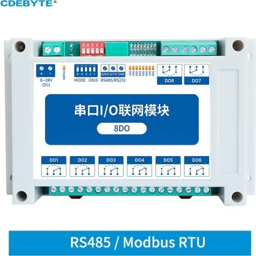 Modbus RTU Control I/O Network Modules Serial Port RS485 Interface 8DO CDEBYTE MA01-XXCX0080 Rail Installation 8~28VDC IoT