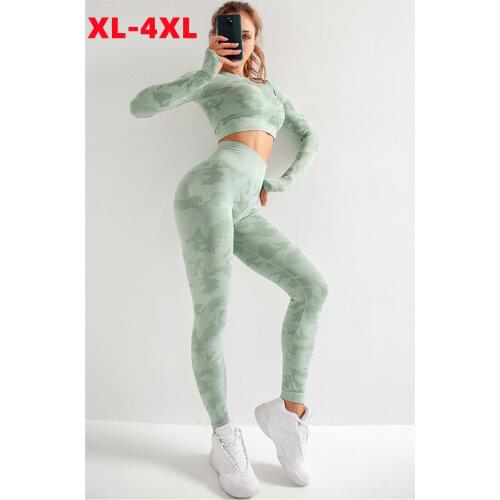 2021 New Women Plus Size Yoga Suit Tie Dyeing Seamless Yoga Set Gym Two Piece Set Women Clothing Workout Big Large Tracksuit