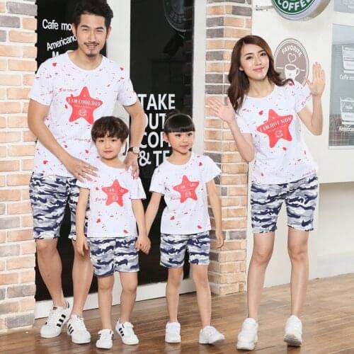 Family Matching Outfits Summer parent-child outfit family of mother and daughter mother and father and son stars with cotton