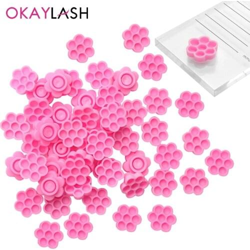 OKAYLASH 100PCS 2021 New 7 in 1 Flower Shape Eyelash Extension Glue Cups Tattoo Pigment Tray Grafting Lashes Holders