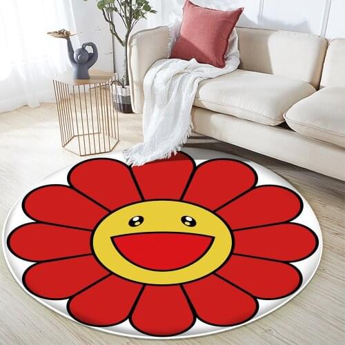 Simple Sunflower Mat Round Rug NonSlip Flannel Carpet Non-slip Bath Mat Soft Fluffy Living Room Bedroom Decorative Carpet 2022