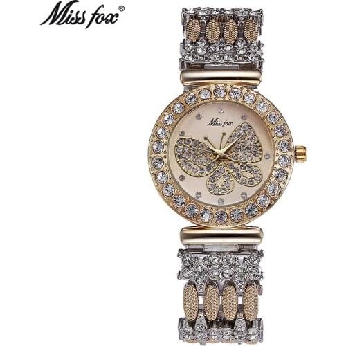 Fox Miss Luxury Dress Watch Women Fashion Female Butterfly Pattern Rhinestone Dial Metal Womens Quartz Relojes Para Mujer