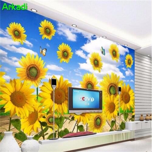 Modern minimalist warm natural scenery sunshine sunflower mural pastoral wind wallpaper living room sofa TV background wall