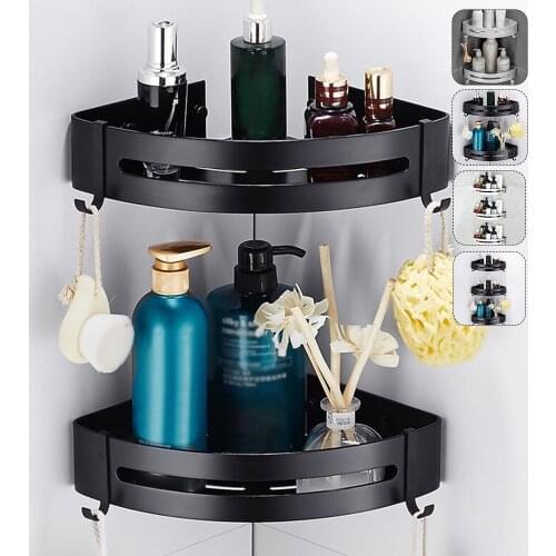 Bathroom Storage Rack Shower Shelf Organizer Black/Silver Corner Shelves Wall Mounted Space Aluminum Shampoo Shower Gel Holder