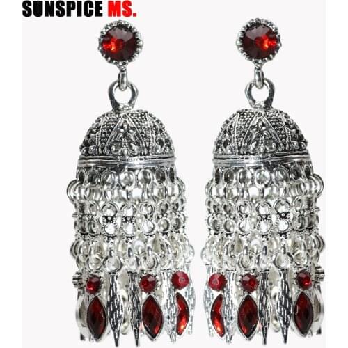 SUNSPICE MS Retro Vintage Bohemia Ethnic Wedding Earrings Women Long Tassels Antique Silver Color Chain Earring Indian Jewelry