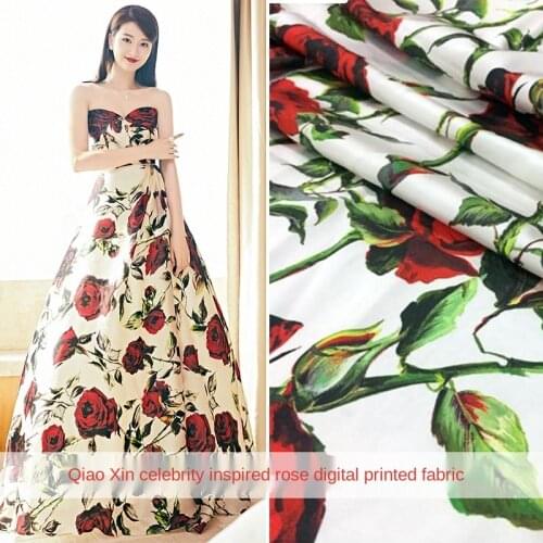 145cm Wide Digital Printed Shirt Dress 100% Polyester Fabric Rose Fabrics Wholesale Cloth Per Meter Sewing