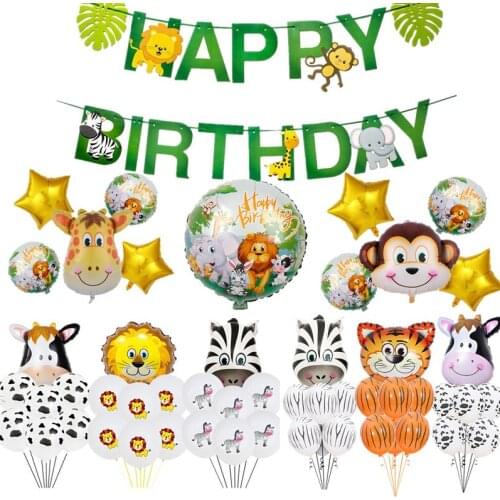 Birthday Party Decorations Kids Jungle Animal Foil Balloons Safari Zoo Animals Helium Baloons Baby Shower 1st Birthday Decor