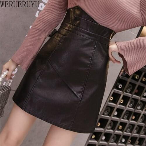 WERUERUYU 2020 early spring European and American style womens new wholesale high waist PU leather skirt
