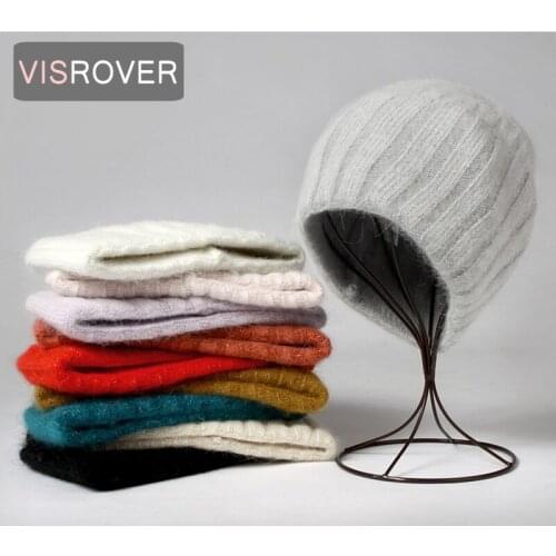 VISROVER 10 Colorway Rabbit Cashmere Woman Winter Hat With Lurex Autumn Cashmere Bonnet With Stripe Woman Warm Skullies Gift