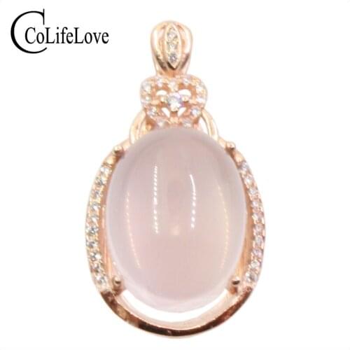 CoLife Jewelry Rose Quartz Pendant for Party 12mm*16mm Natural Rose Quartz Silver Pendant Solid 925 Silver Rose Quartz Jewelry