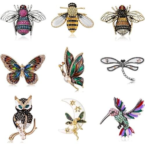 Crystal Vintage Dragonfly Brooch for Women Insect Brooch Pin Bohemia New Bee Butterfly Hummingbird Rhinestone Statement Jewelry