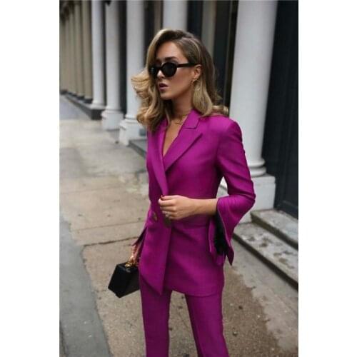 2020 New Arrival Purple Women Pantsuits Plus Size for Business Custom Made Ladies Pantsuit Blazer+Pants for Work Wedding Party