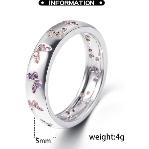 Womens Ring Multi-color Butterfly Pattern Silver Color Ring Fashion Charm Ring Customized For Women Gift For Girls Jewelry