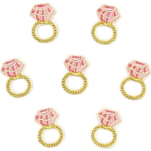 10pcs Cartoon Diamond Ring Patch Iron On Embroidery Stickers Sew Jeans Coats Dress Shoes Hats Fabric Appliques DIY Badge DECORS