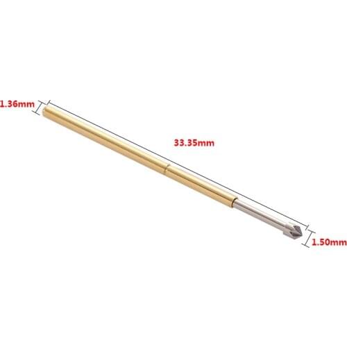 100 PCS P100-LM2 Spring Test Probes Phosphorus Brass Tube Spring Test Probe Length 33.35m Needle Diameter 1.36mm Tool Accessorie
