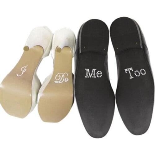 2 Pcs/set Colorful Wedding Party Festival Decoration I DO And ME TOO Clear Rhinestones Shoe Stickers Wedding Decoration