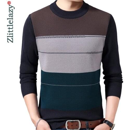 2021 Casual Thick Warm Winter Striped Knitted Pull Sweater Men Wear Jersey Dress Pullover Knit Mens Sweaters Male Fashions 02124