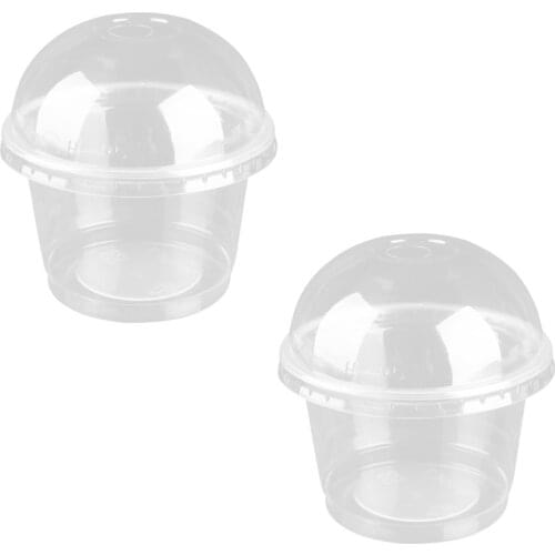 25pcs 250ml Disposable Salad Cup Transparent Dessert Bowl Container with Lid for Bar Cafe Home (Dome Lid with Hole)