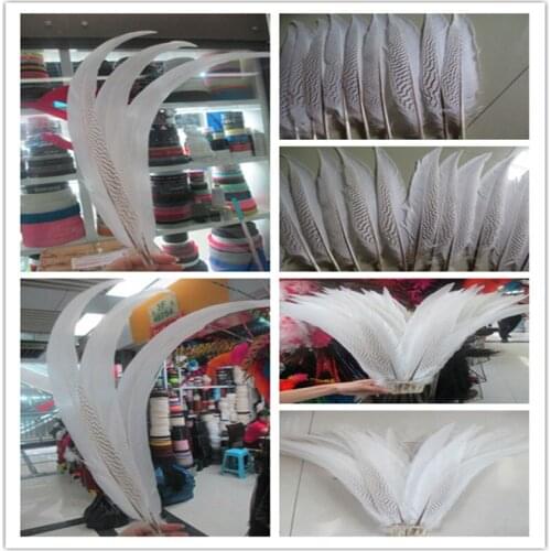 50pcs / lot high quality natural silver chicken feathers 40-75cm / 16-30 inch white feather stage celebration DIY decoration
