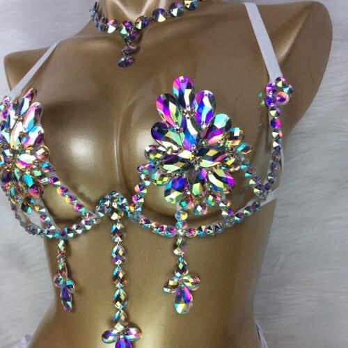 Sparkly 4 Piece Belly dancing WIRE BRA Sexy Samba Carnival Wire Bra Panty belt Set Nightclub hot girl stage dance wears