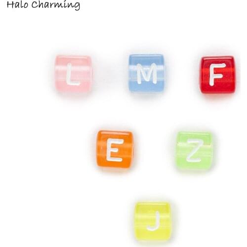 50 Piece Multicolor Random Mixed Square Acrylic Spacer Alphabets Jewelry Making Letter Beads 10mm