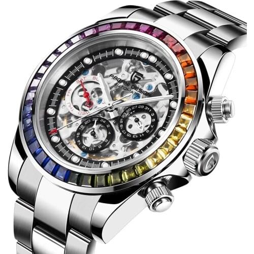 PAGANI Design Luxury Watch Men Skeleton Automatic Mechanical Watch Stainless Steel Waterproof Fashion Rainbow Business watches