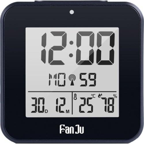 DCF Radio Controlled Digital Dual Alarm Clock Thermometer Hygrometer Automatic Backlight Table Alarm Clock