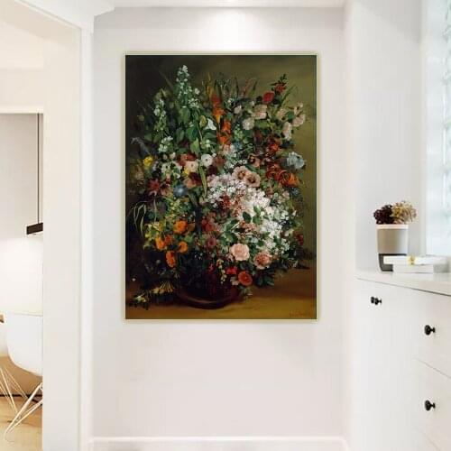 Citon Gustave Courbet《Bouquet of Flowers in a Vase》Canvas Art Oil Painting Artwork Picture Backdrop Wall Decor Home Decoration