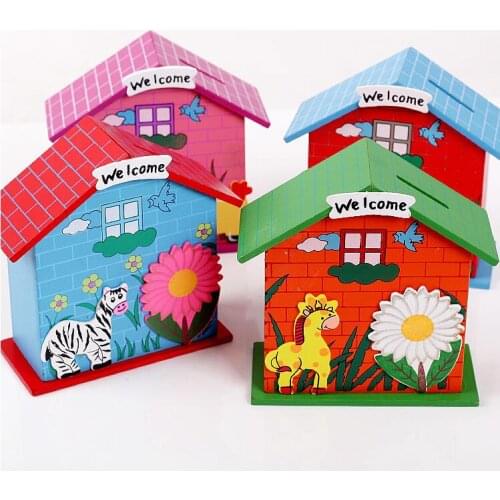 100pcs/lot DIY Wood Children Kid Baby Wooden Crafts Gift Toys Chalet Coin House Room Mud White Save Money Base Art Decor lin2161