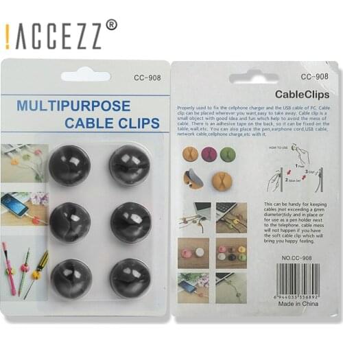 !ACCEZZ 6Pcs Multipurpose Cable Clips 1 Hole Cable Holder Organizer Desk Use Cable Management For Car USB Charger Bobbin Winder