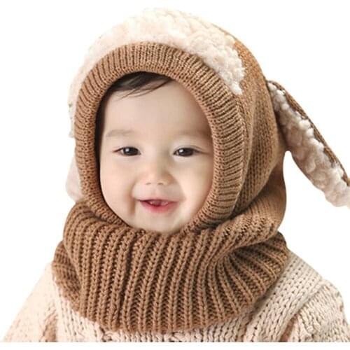 Baby Winter Warm Hat Thick Woolen Warm Hat and Scarf Set For 6-36Months Kids Windproof For Boys Girls Snow Neck Warmer Skull Cap