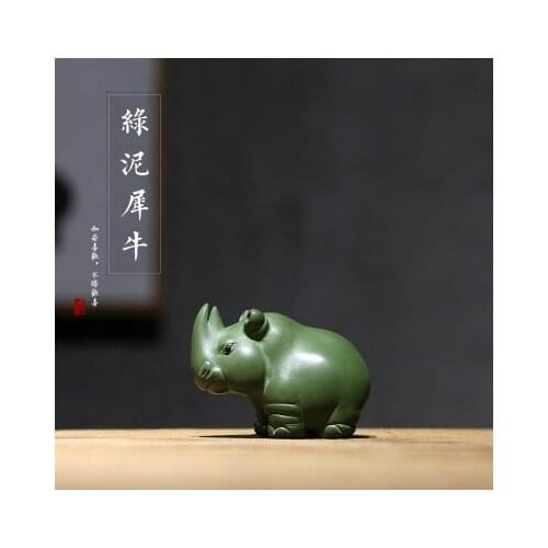 Yixing Purple Sand Tea Pet Town House Rhinoceros Green Mud Ornaments Boutique Kung Fu Tea Ceremony Accessories Free Shipping