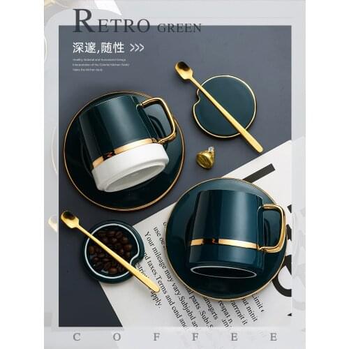 Nordic style mug ceramic mug with lid spoon creative personality trend household large capacity couple coffee cup