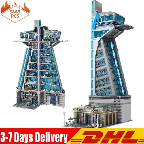 Creator Expert Super Heroes Modular Bricks Street Views Model With Light 55120 5883Pcs Heroes Tower Building Blocks Kids Gifts