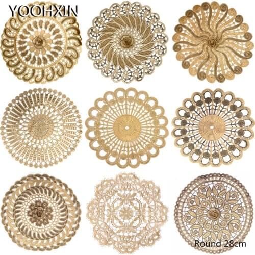 NEW Gold 3D Lace Round Embroidery table place mat Christmas pad Cloth placemat cup mug New Year coaster Napkin doily kitchen