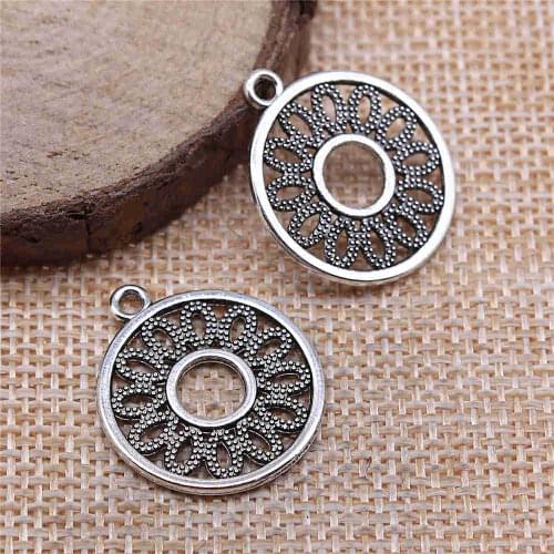 Earring Charms For Jewelry Making 20pcs Round Hollow Circle Earrings Charms 24x21mm Antique Silver Plated